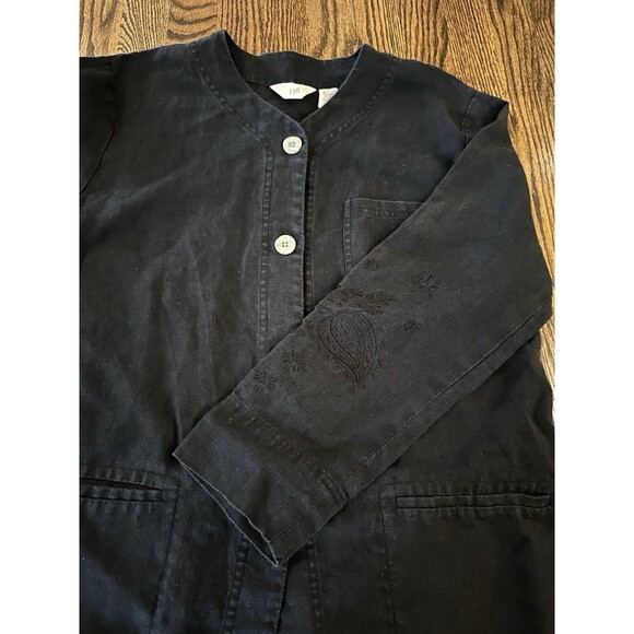 J. JILL 100% Linen Embroidered Jacket Womens Size Small Black CottageCore Boho - Picture 10 of 10